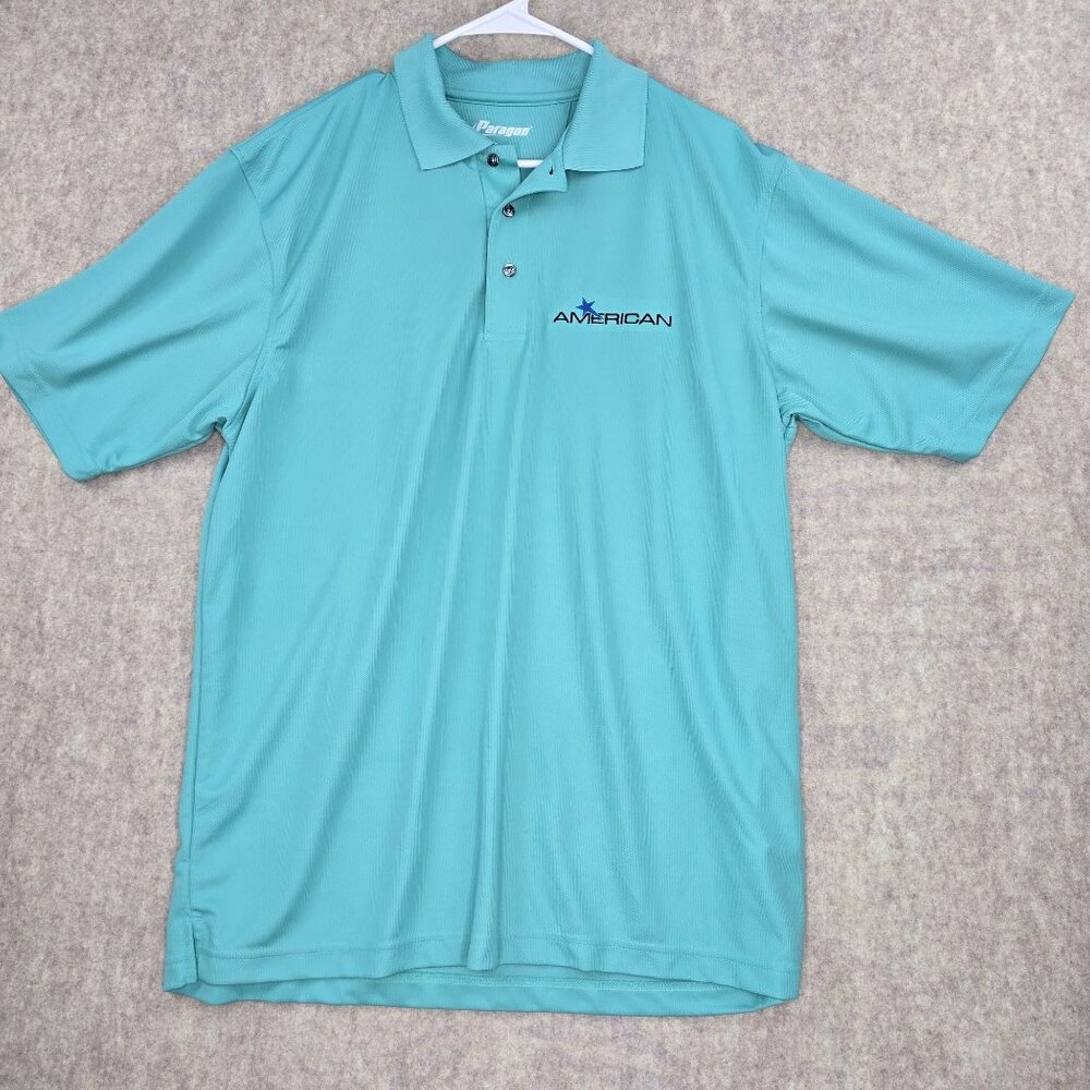 Paragon Mens Aqua Blue Embroidered Polo Shirt Size L 100% Polyester Comfortable